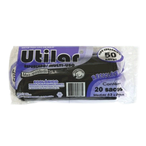 Saco Para Lixo 50litros Rolo com 20 Preto- Utilar
