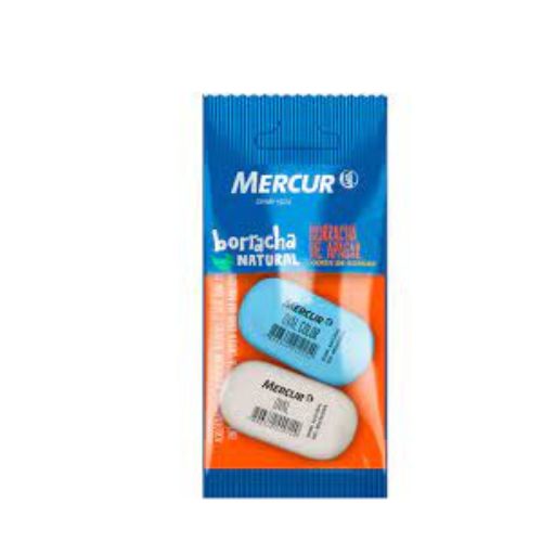 BORRACHA MERCUR OVAL BRANCA+AZUL BLISTER